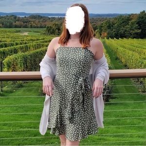 Altar’d State Green Floral Square Neck Spaghetti Strap Flowy Tie Dress